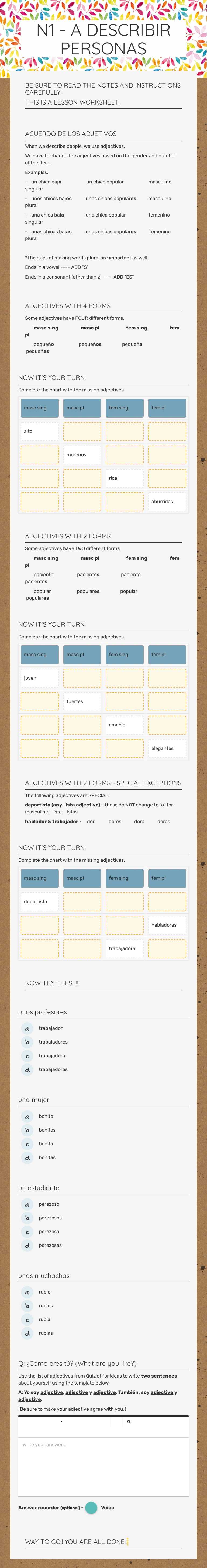 N1 - A DESCRIBIR PERSONAS Grade 10 worksheet preview