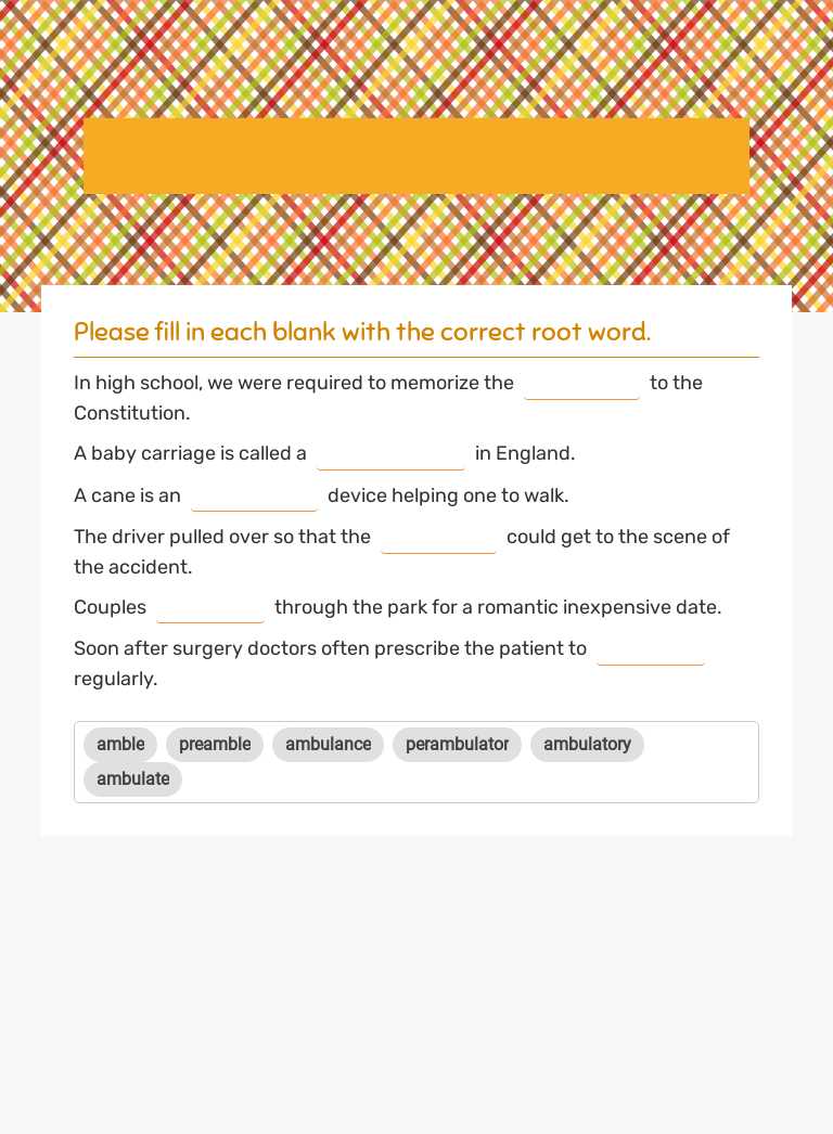 Ambulo-Root Word Quiz worksheet preview image