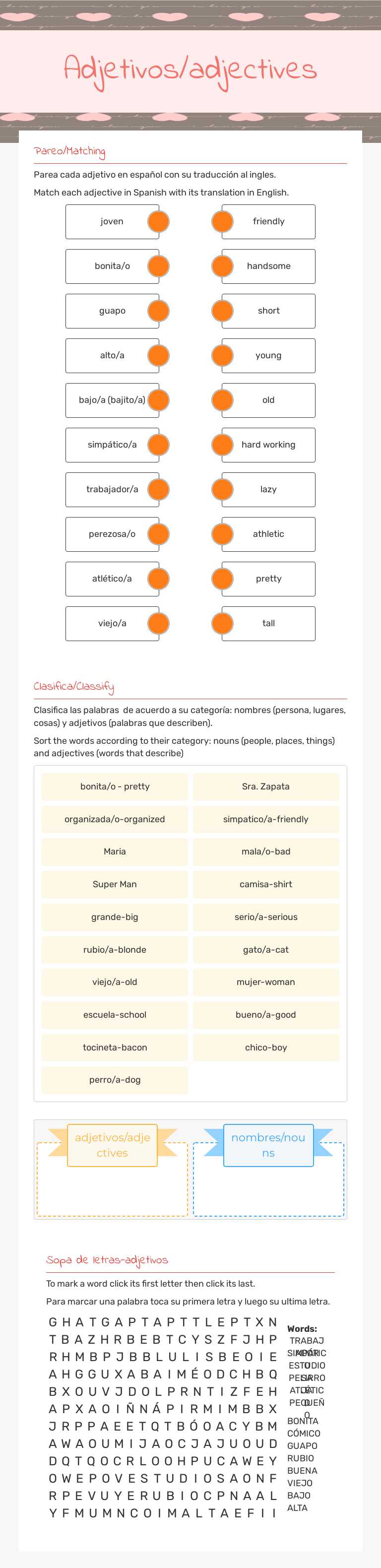 Adjetivos/adjectives worksheet preview image