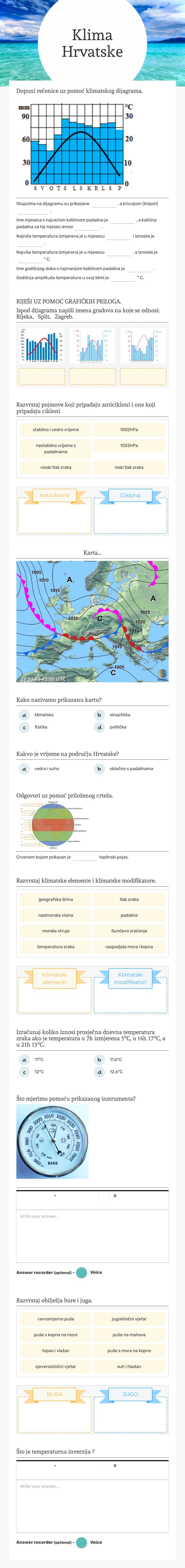 Klima Hrvatske Grade 9 worksheet preview