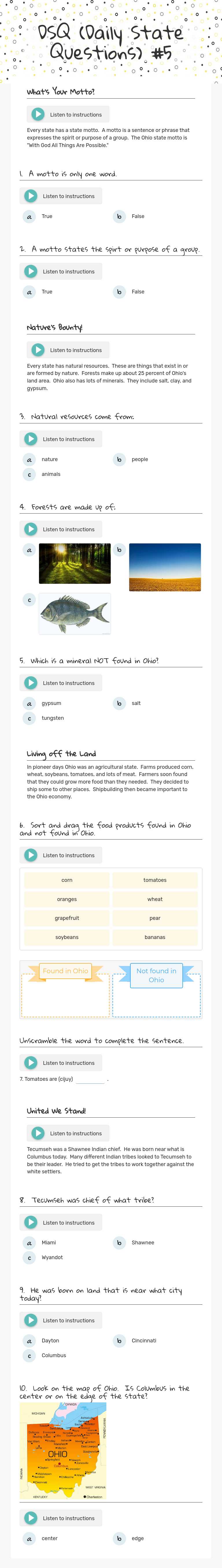 DSQ (Daily State Questions) #5 worksheet preview image