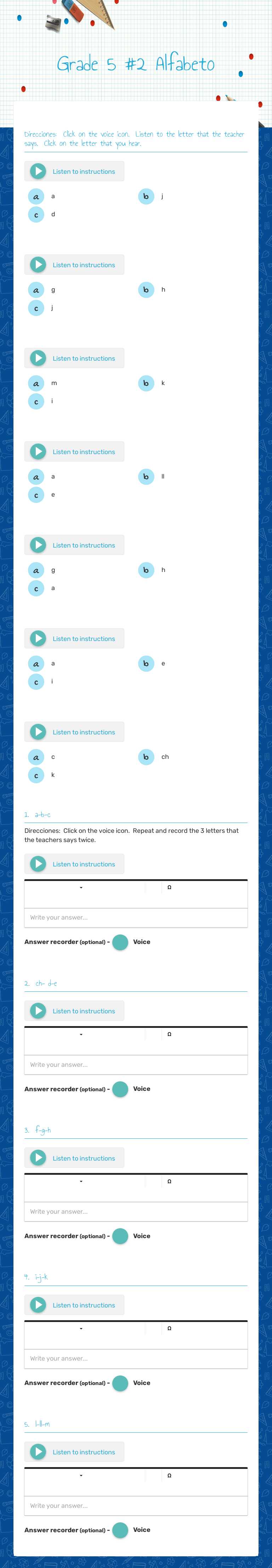 Grade 5 #2 Alfabeto Grade 5 worksheet preview