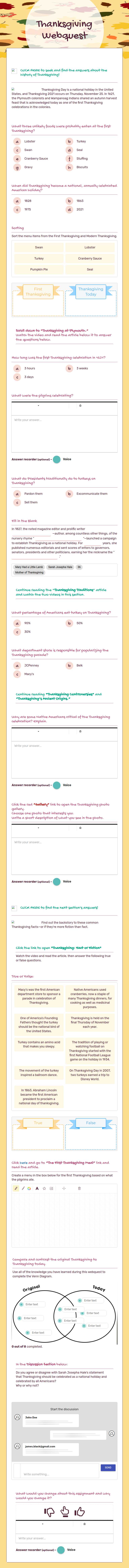 Thanksgiving Webquest worksheet preview image