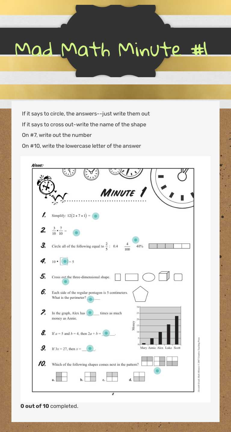 Mad Math Minute #1 worksheet preview image