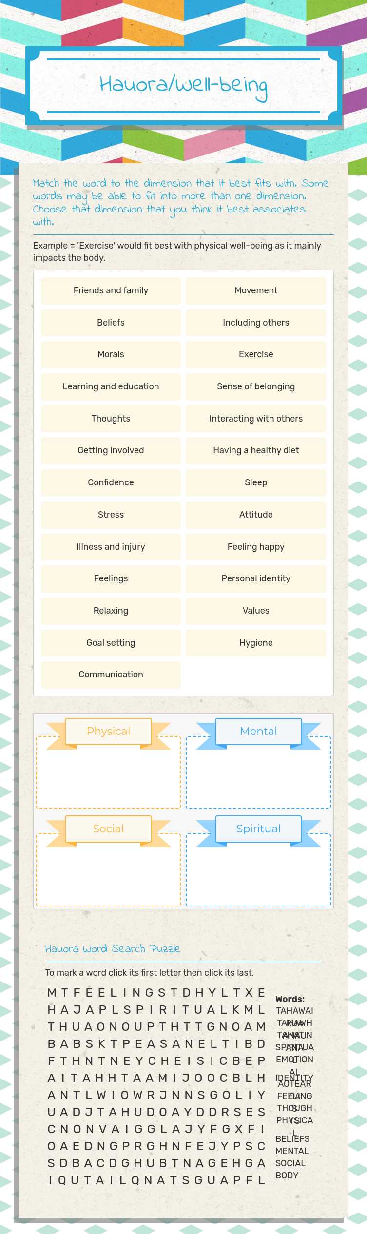 Hauora/Well-being worksheet preview image