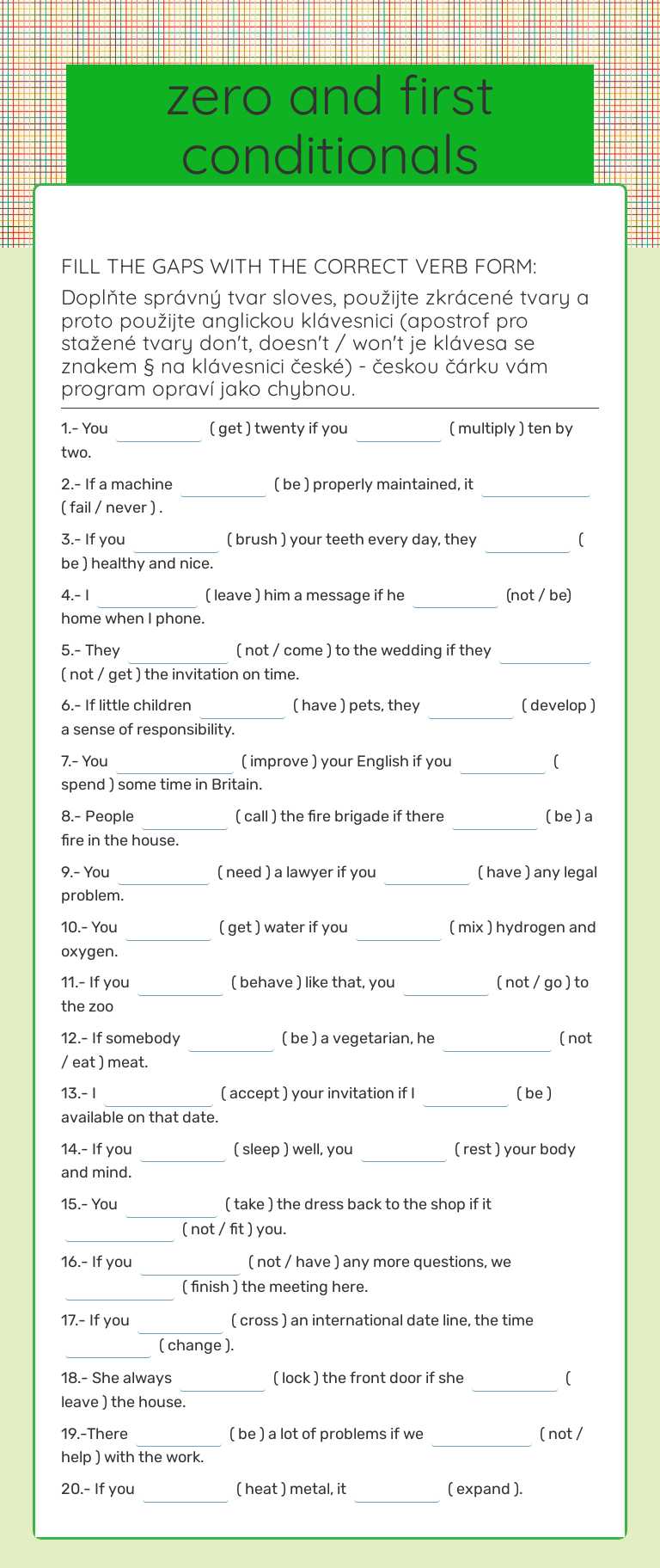 zero and first conditionals worksheet preview image