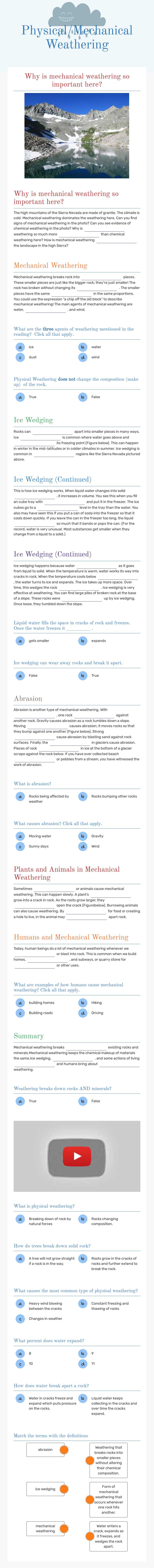 Physical/Mechanical Weathering worksheet preview