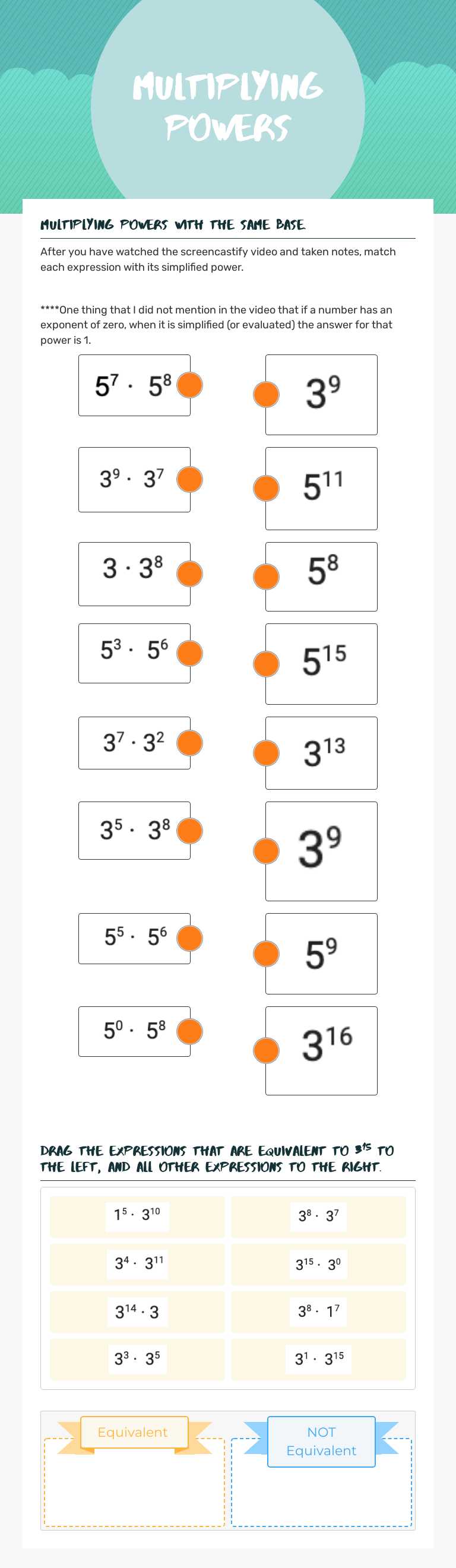 Multiplying Powers worksheet preview image
