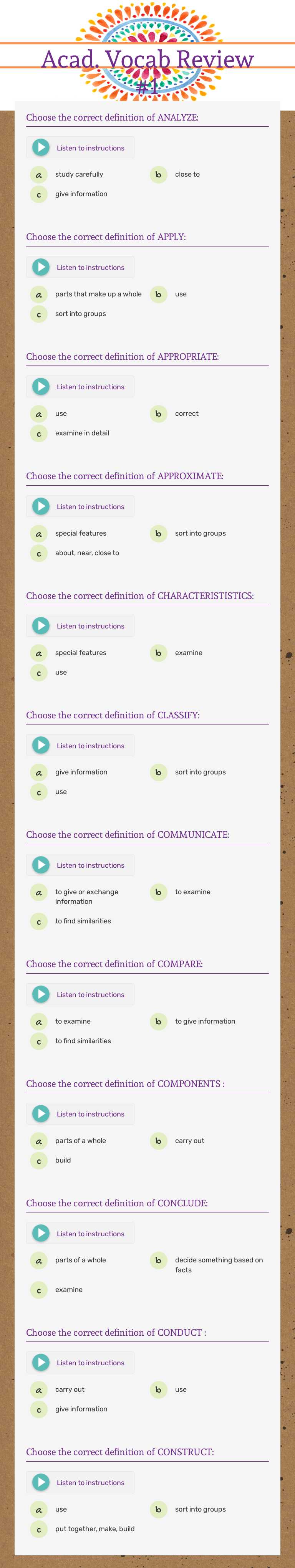 Acad. Vocab Review #1 worksheet preview image