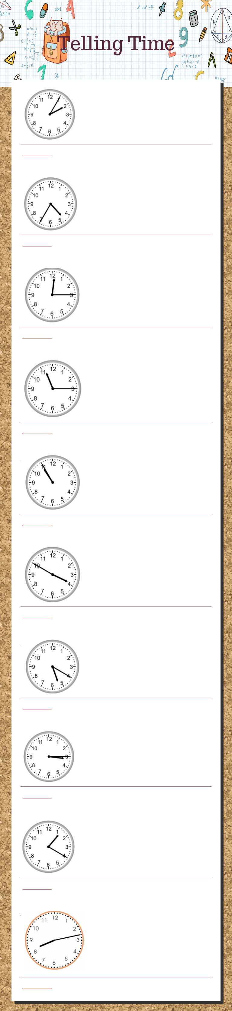 Telling Time Grade 2 worksheet preview