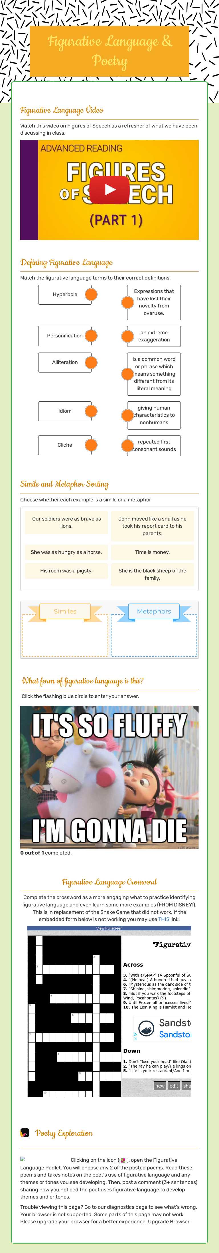 Figurative Language & Poetry worksheet preview image