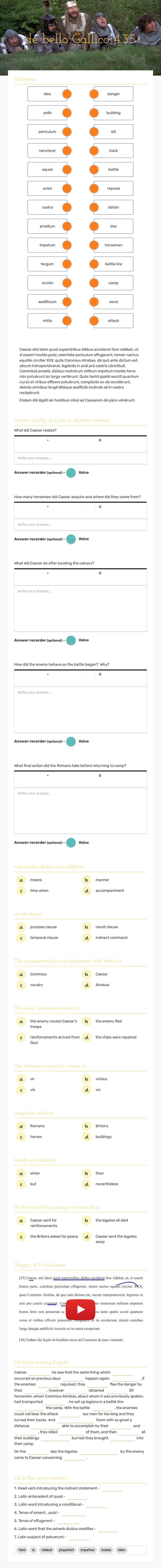 de bello Gallico 4.35 worksheet preview image