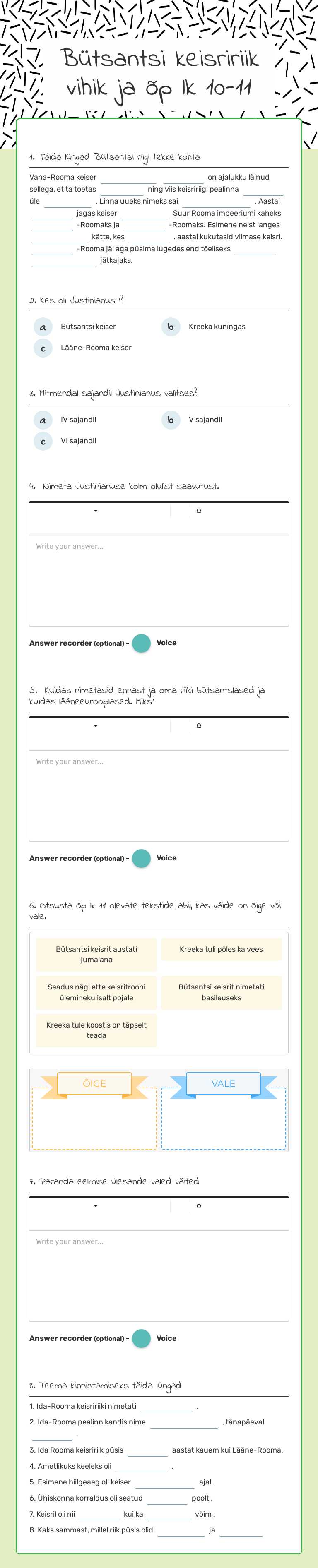 Bütsantsi keisririik  
vihik ja õp lk 10-11 worksheet preview image