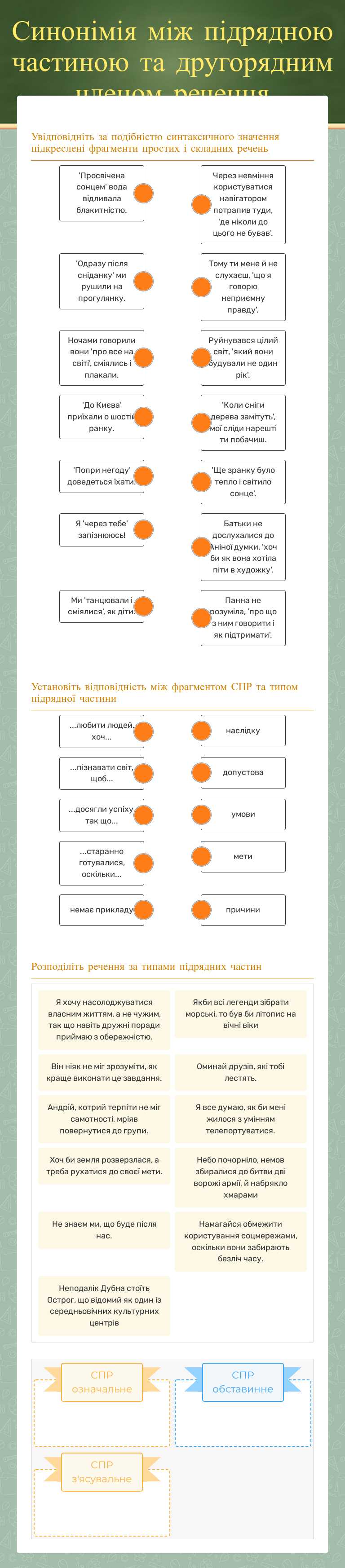 Синонімія між підрядною частиною та другорядним членом речення worksheet preview image