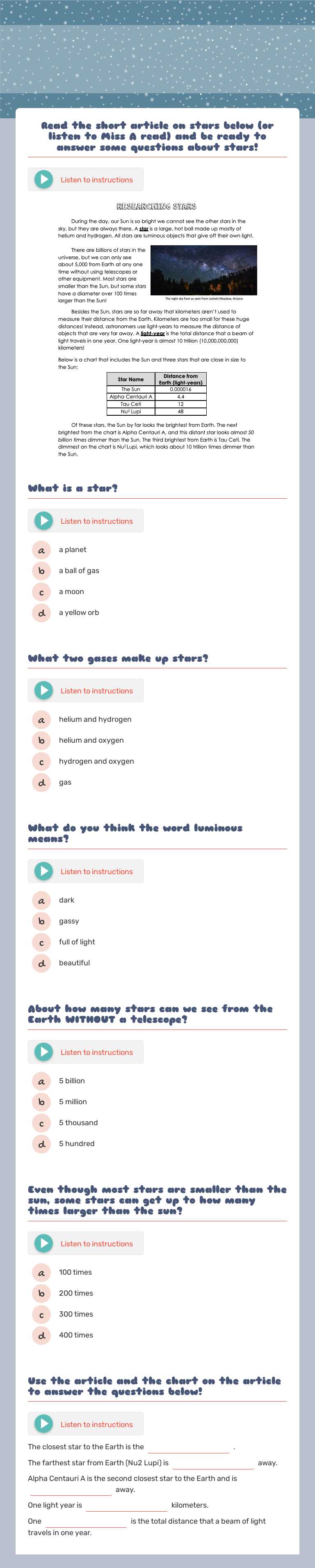 1/6 - Star Brightness worksheet preview image