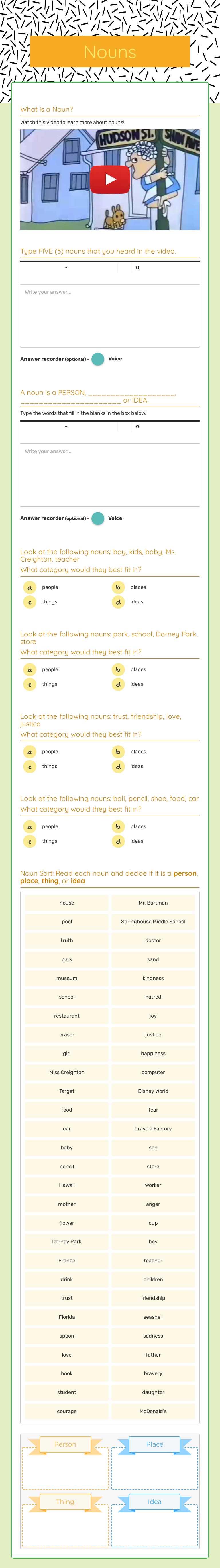 Nouns worksheet preview image