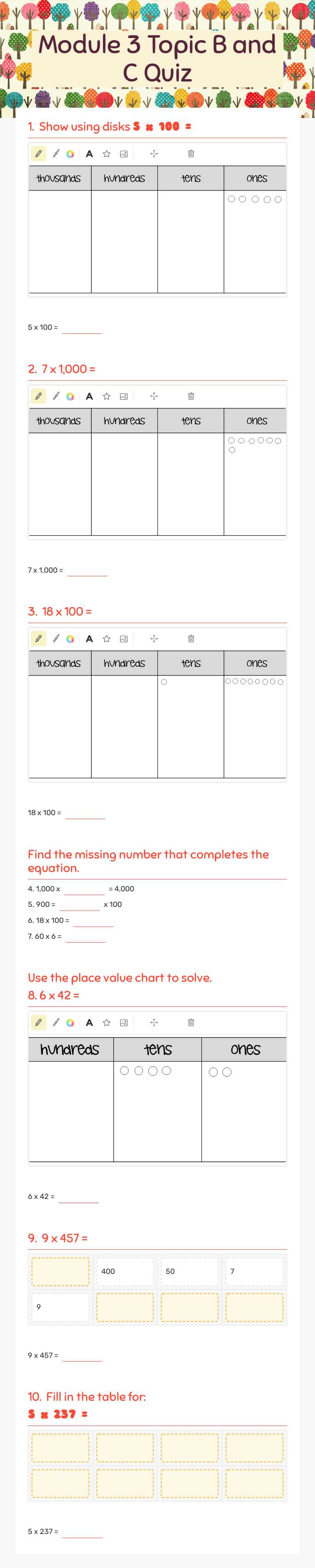 Module 3 Topic B and C Quiz Grade 4 worksheet preview