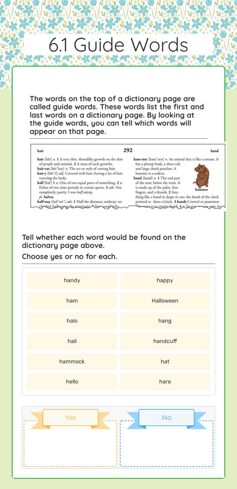 6.1 Guide Words Grade 4 worksheet preview