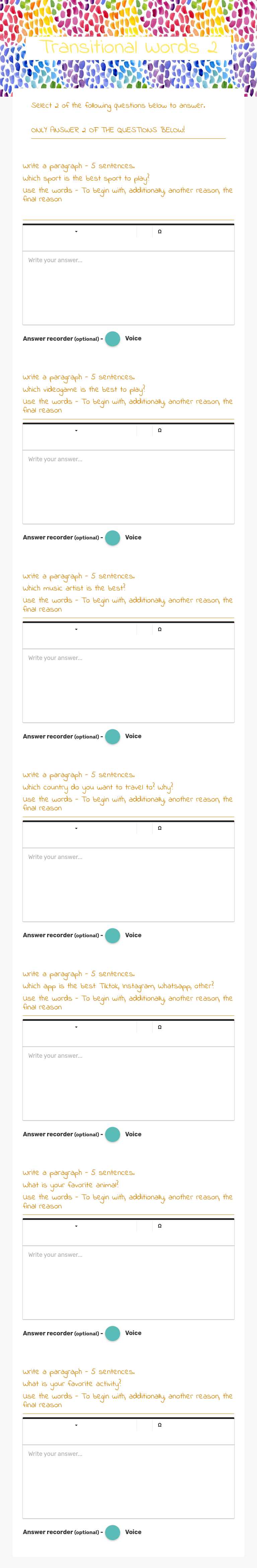 Transitional Words 2 worksheet preview image