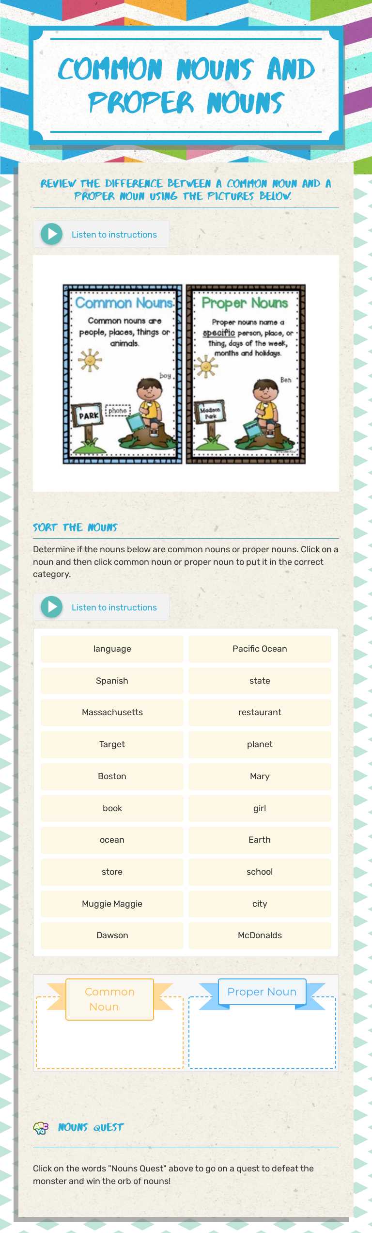 Common nouns and 
Proper Nouns Grade 3 worksheet preview