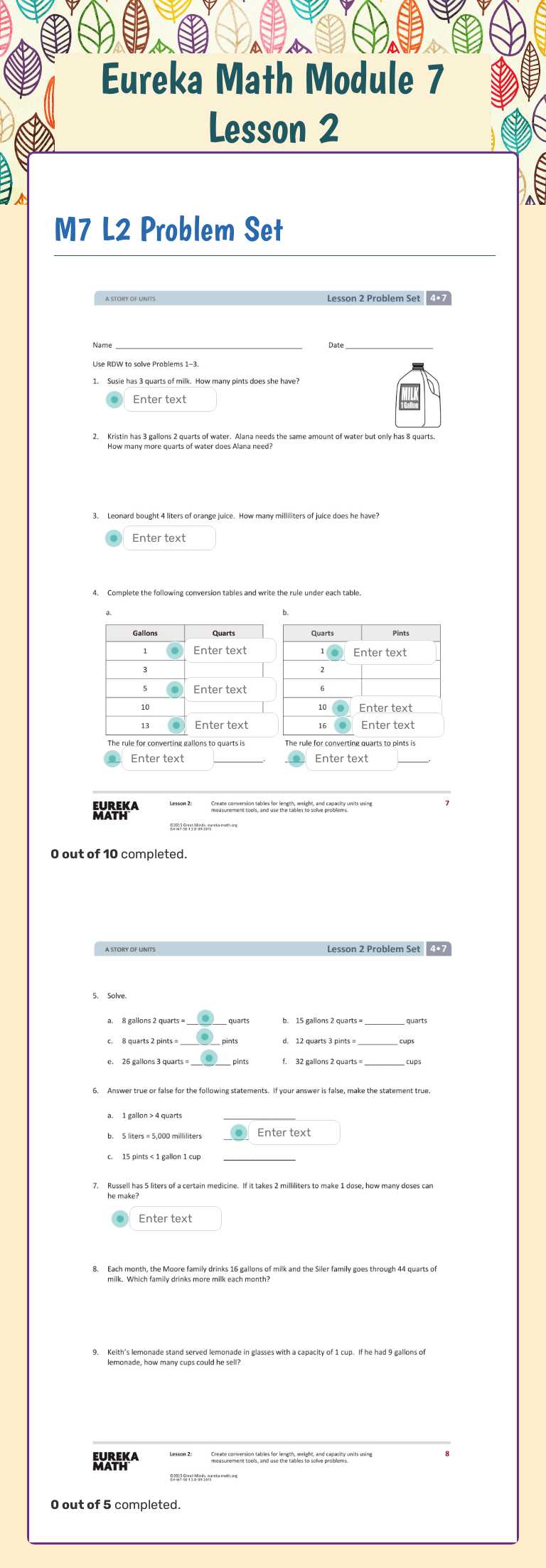 Eureka Math Module 7 Lesson 2 worksheet preview image