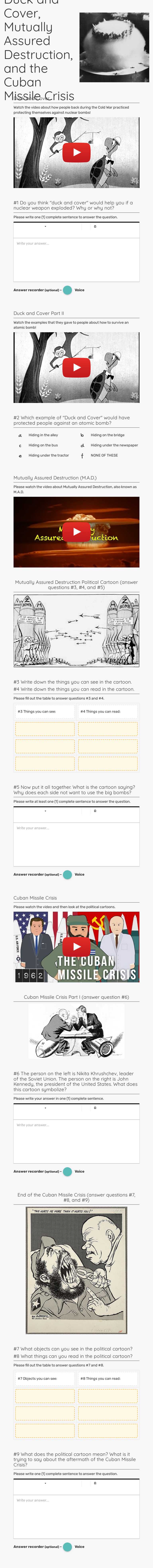 Duck and Cover, Mutually Assured Destruction, and the Cuban Missile Crisis worksheet preview image