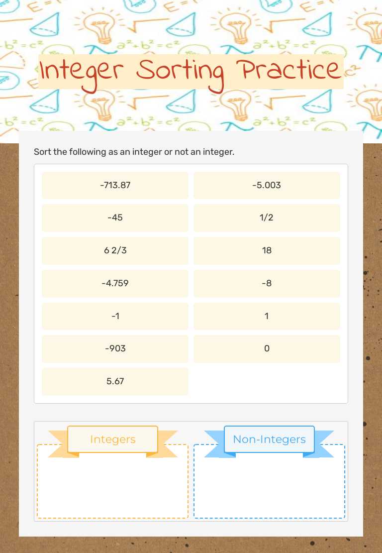 Integer Sorting Practice worksheet preview image