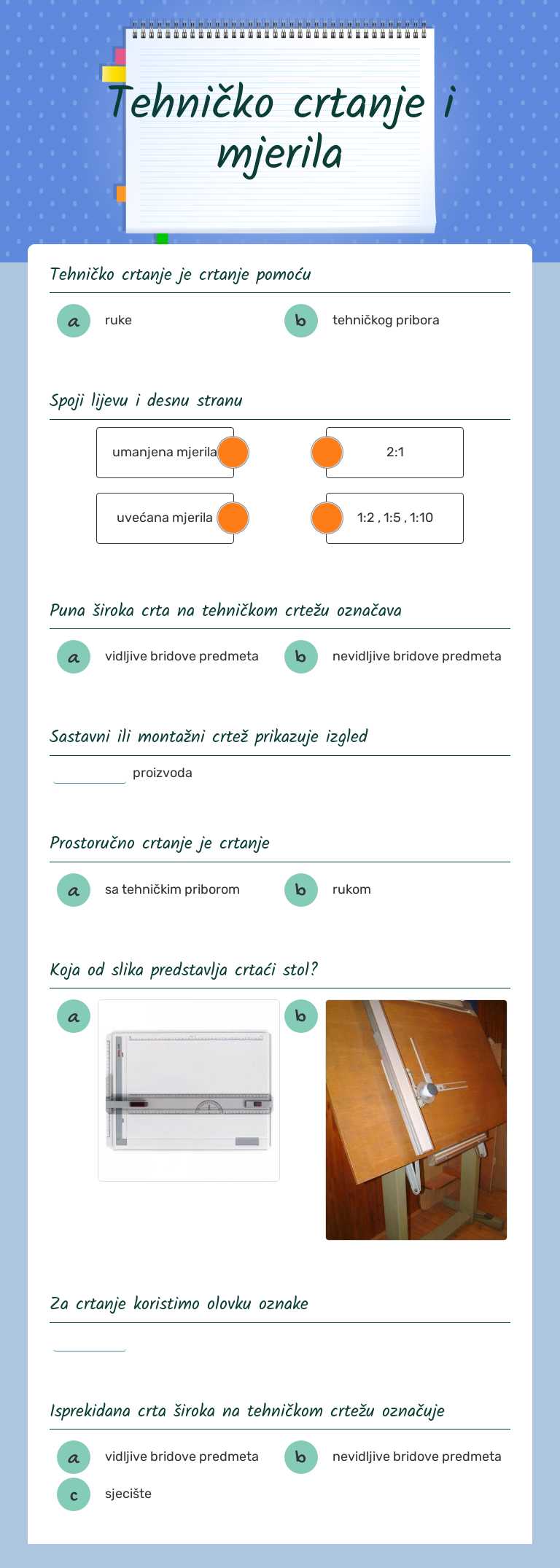 Tehničko crtanje i mjerila Grade 11 worksheet preview