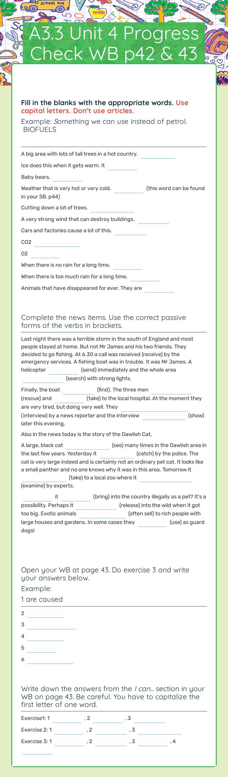 A3.3 Unit 4 Progress Check    
 WB p42 & 43 worksheet preview image