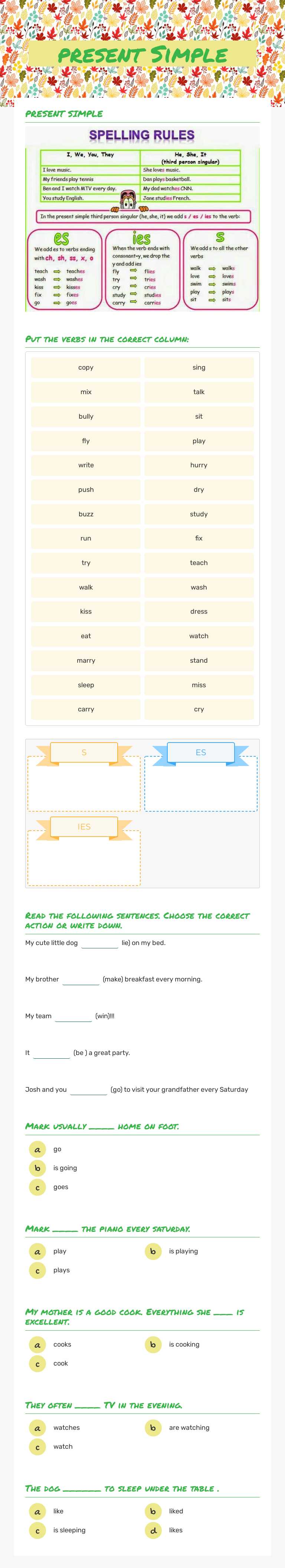 present Simple worksheet preview image