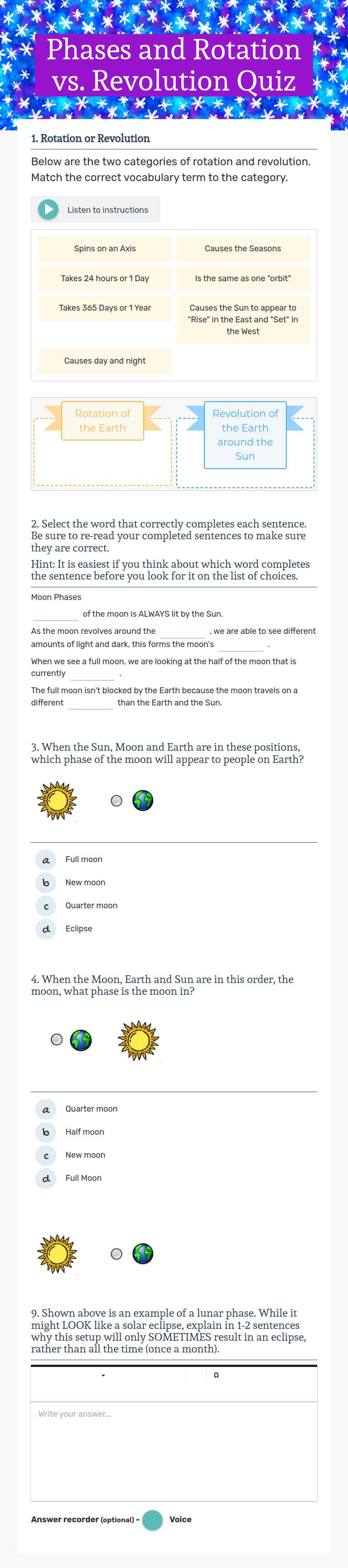 Phases and Rotation vs. Revolution Quiz by Andrew Dionne | Interactive ...