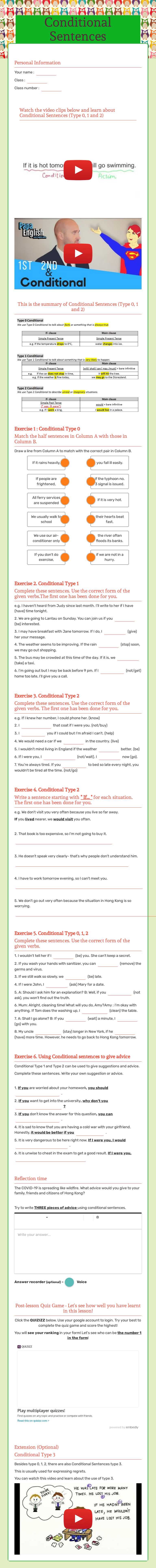 Conditional Sentences Grade 7 worksheet preview