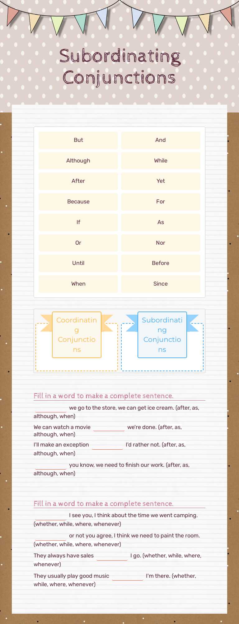 Subordinating Conjunctions worksheet preview image