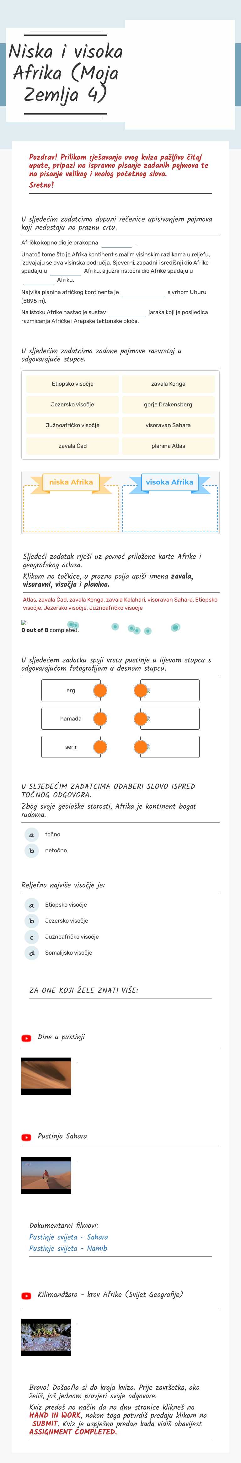 Niska i visoka Afrika (Moja Zemlja 4) worksheet preview image