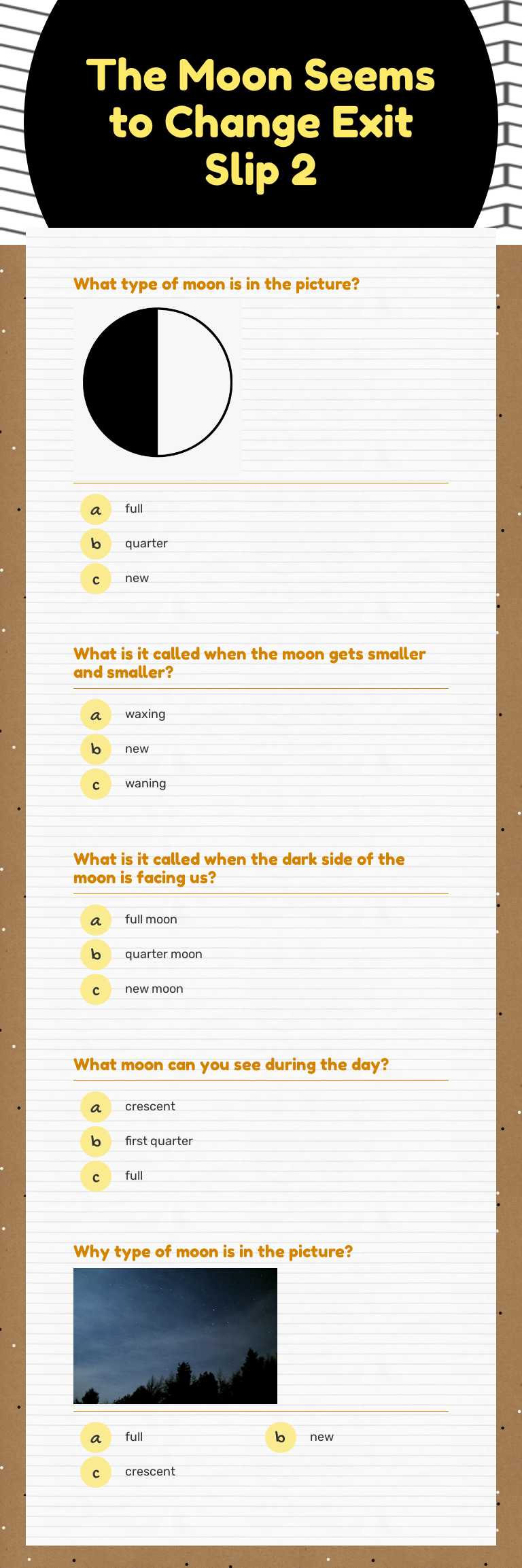 The Moon Seems to Change Exit Slip 2 worksheet preview image