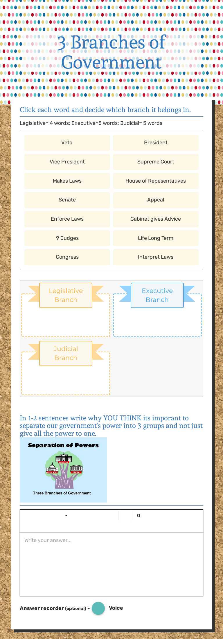 3 Branches of Government Grade 7 worksheet preview