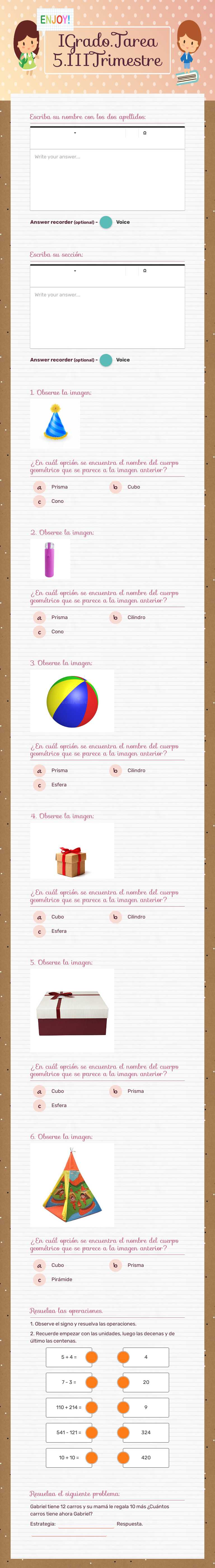IGrado.Tarea 5.IIITrimestre Grade 1 worksheet preview
