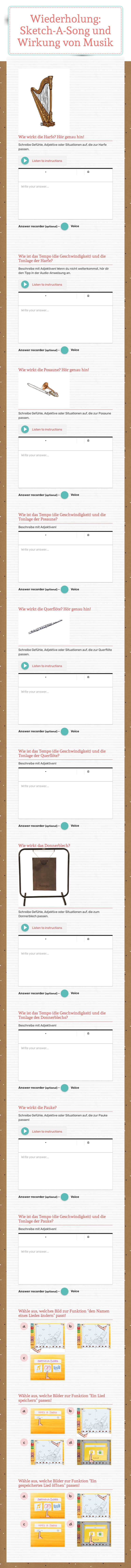 Wiederholung: Sketch-A-Song und Wirkung von Musik worksheet preview image