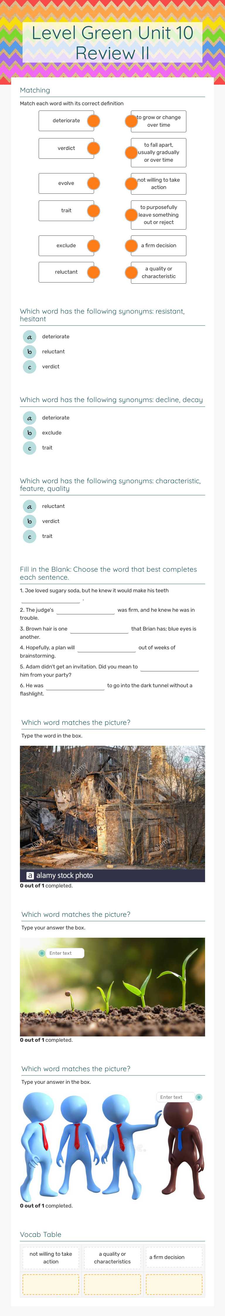 Level Green Unit 10 Review II Grade 6 worksheet preview
