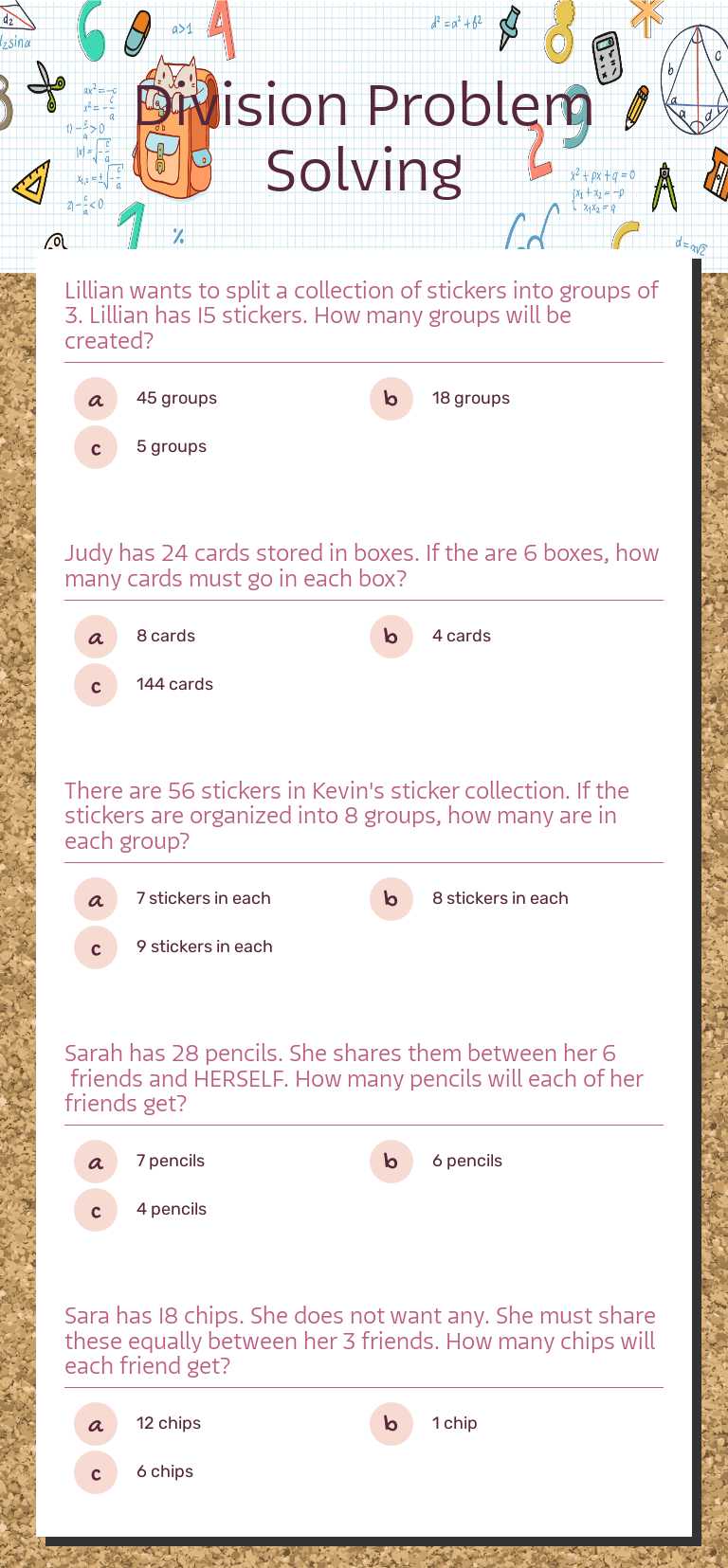 Division Problem Solving worksheet preview image