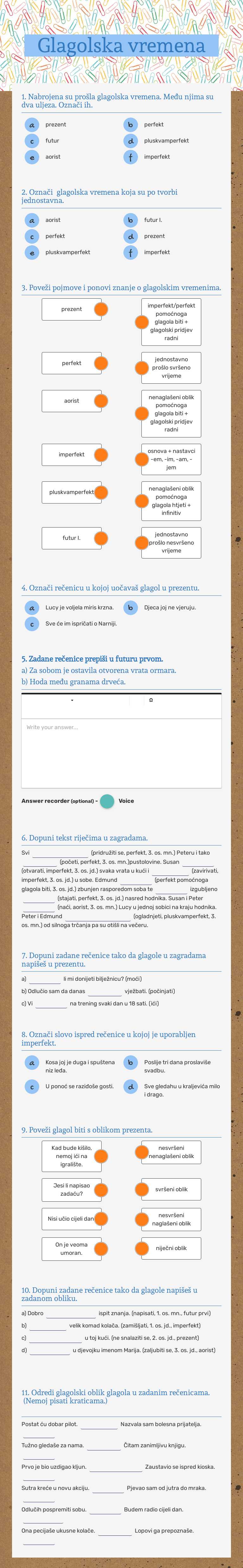 Glagolska vremena worksheet preview image