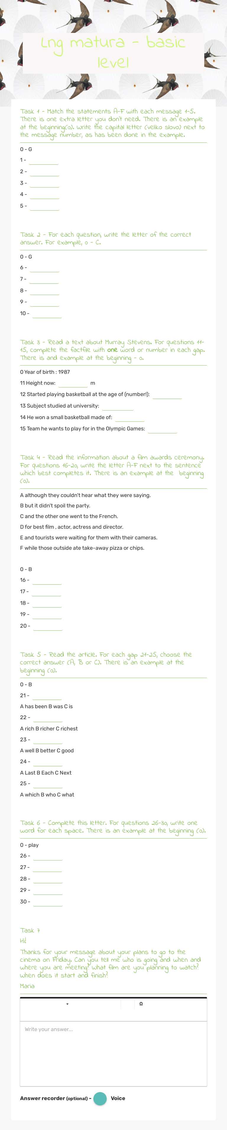 Lng matura - basic level worksheet preview image