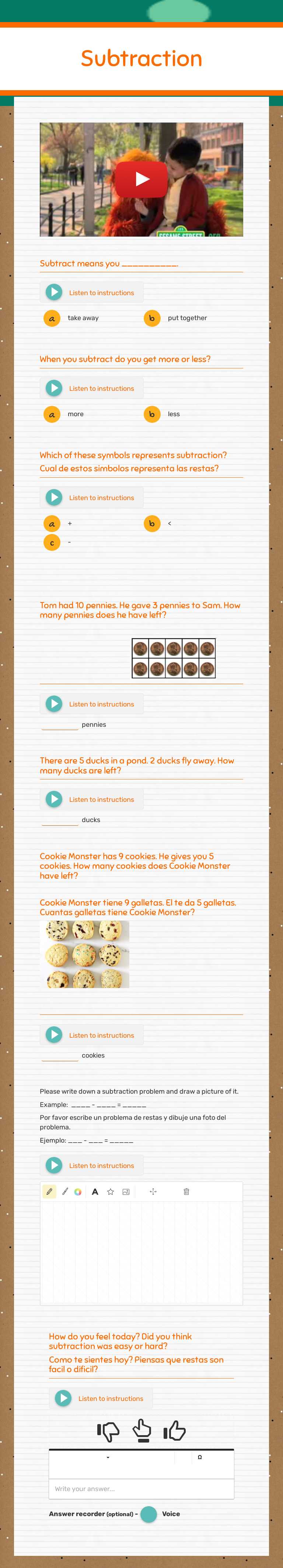 Subtraction Preschool worksheet preview
