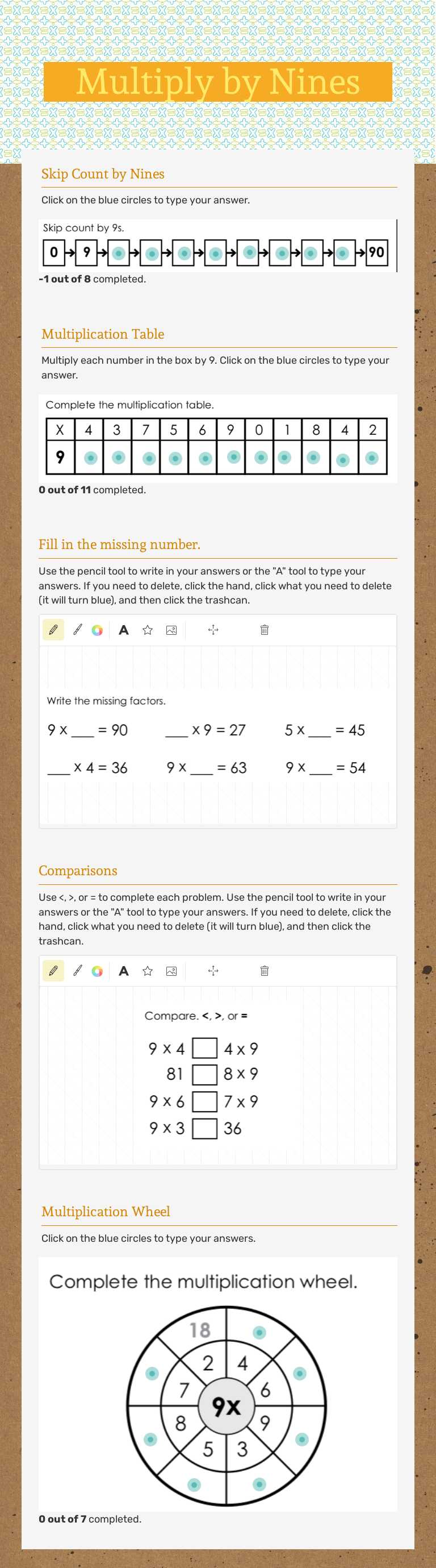 Multiply by Nines worksheet preview image