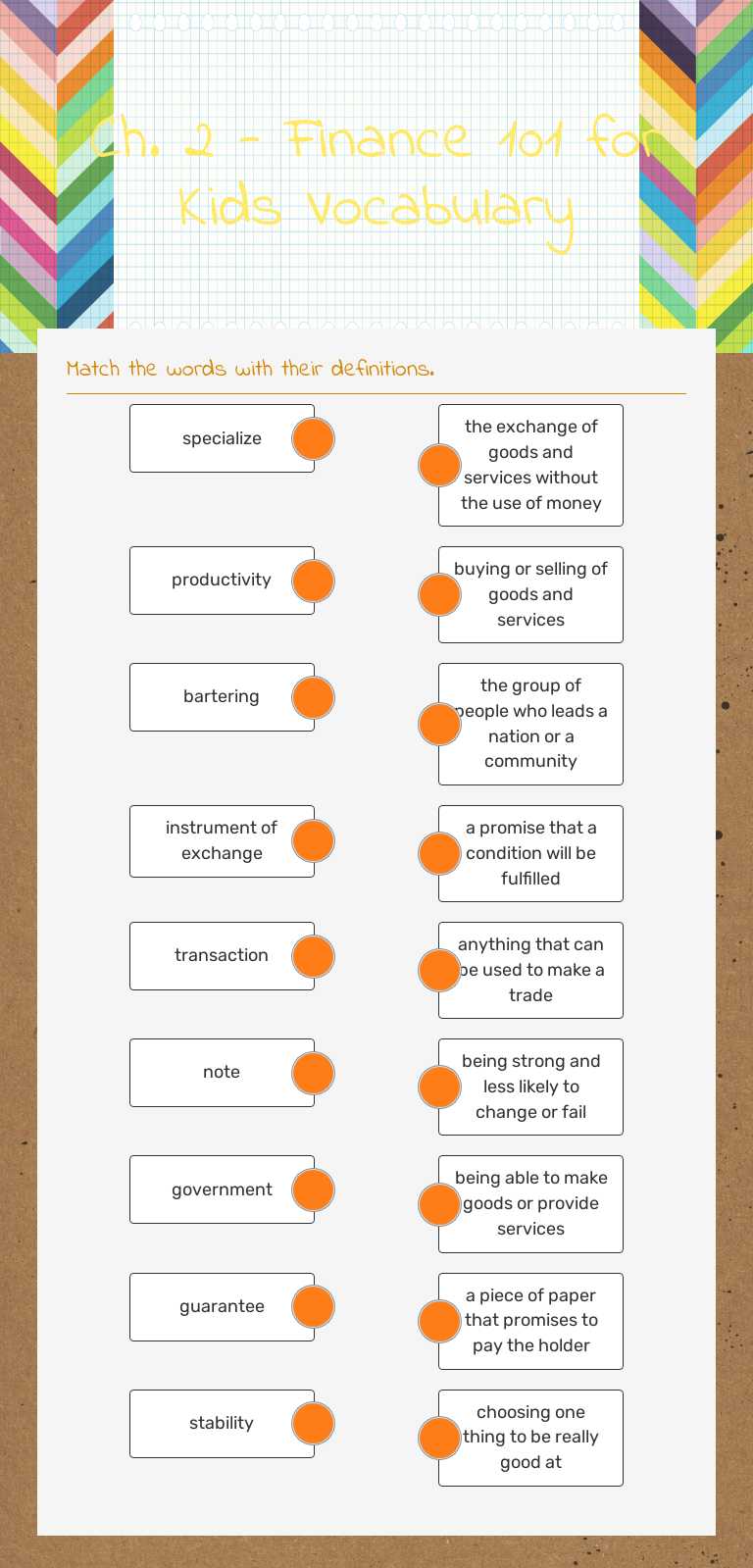 Ch. 2 - Finance 101 for Kids Vocabulary worksheet preview image