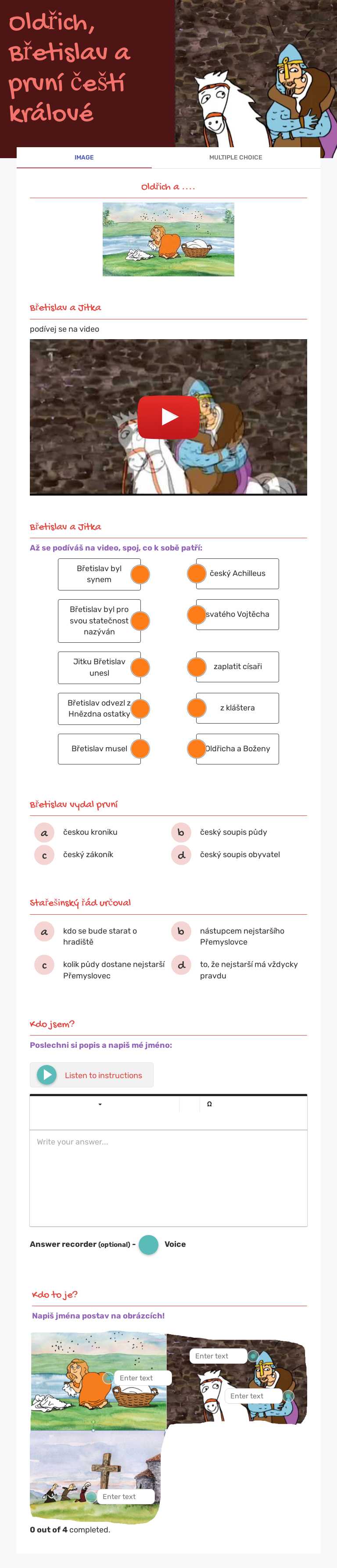 Oldřich, Břetislav a první čeští králové worksheet preview
