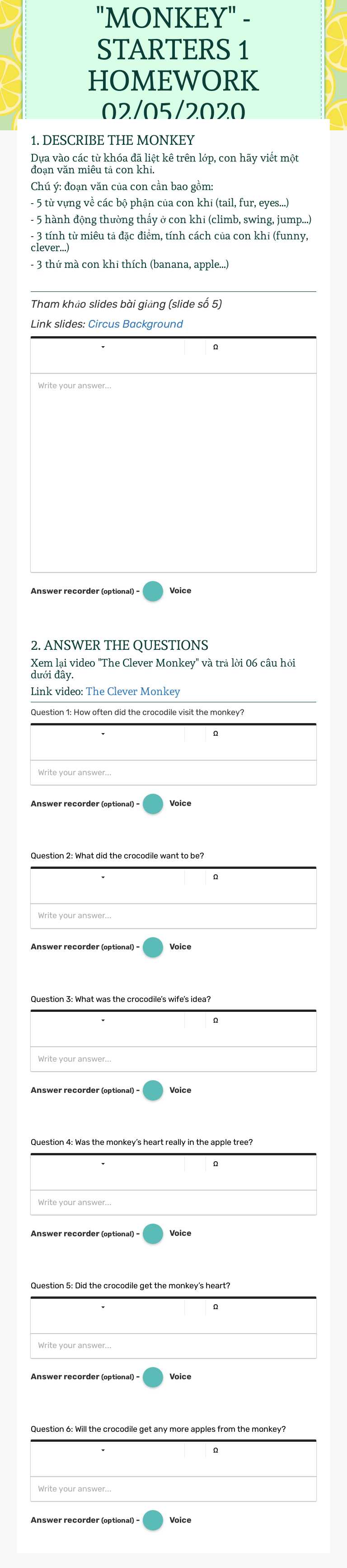 "MONKEY" - STARTERS 1 HOMEWORK 02/05/2020 worksheet preview image