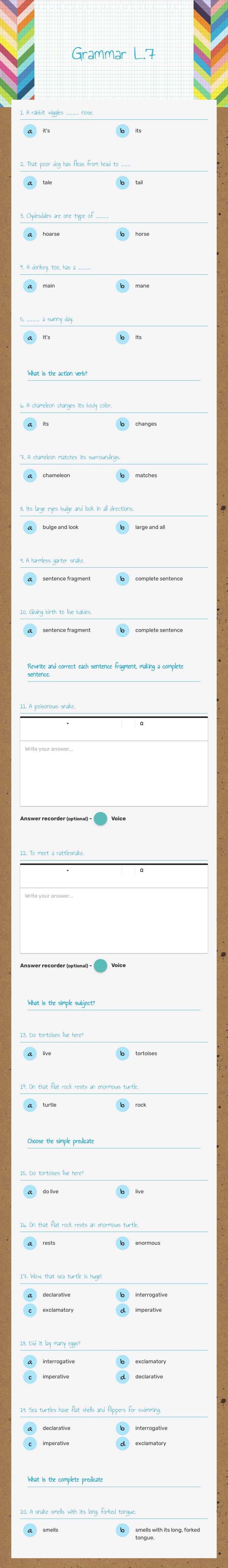 Grammar L.7 worksheet preview image
