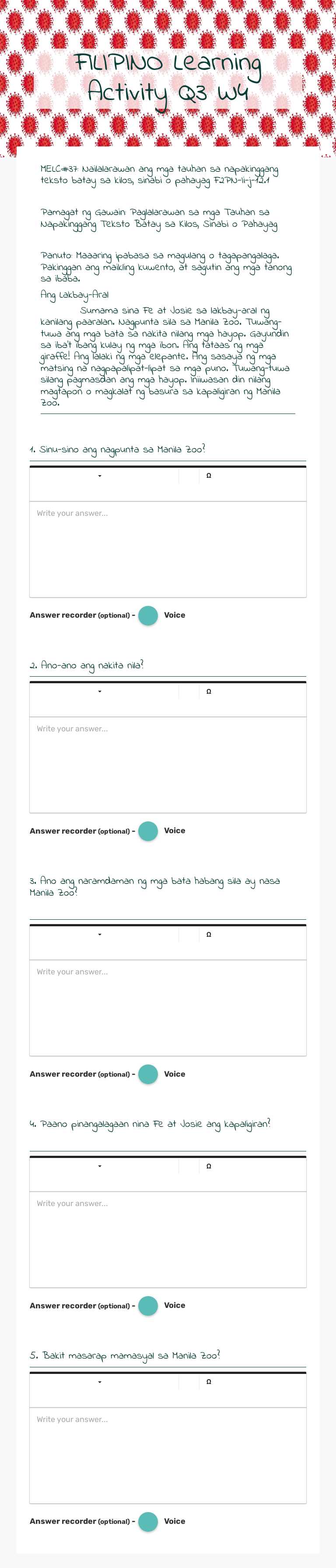 FILIPINO Learning Activity Q3 W4 worksheet preview image