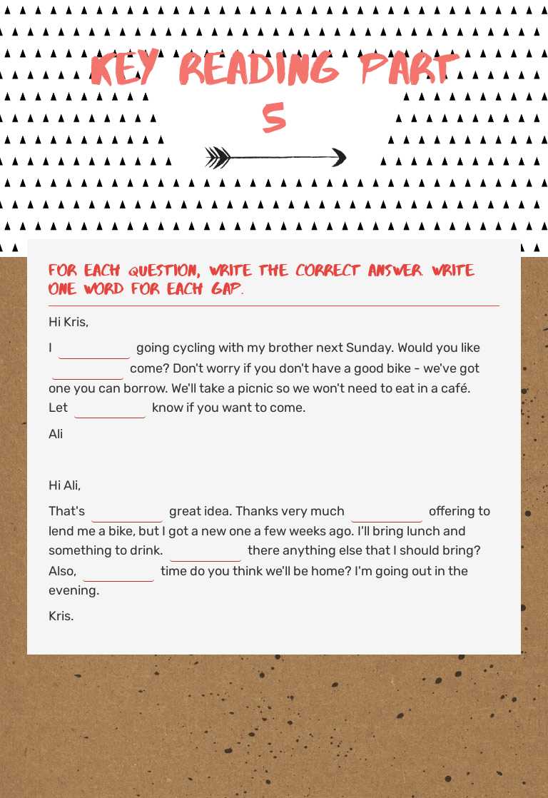 Key READING PART 5 worksheet preview image